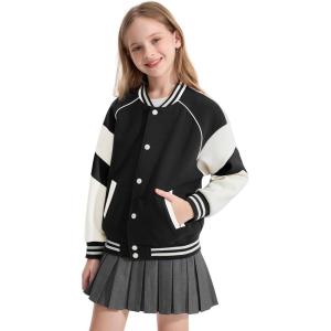 imageRolanko Girls Varsity Jackets Baseball Bomber Color Block Letterman Jacket Outwear With Pockets 715 YearsBlack