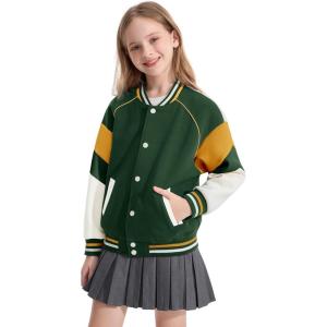 imageRolanko Girls Varsity Jackets Baseball Bomber Color Block Letterman Jacket Outwear With Pockets 715 YearsGreen