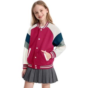 imageRolanko Girls Varsity Jackets Baseball Bomber Color Block Letterman Jacket Outwear With Pockets 715 YearsRose