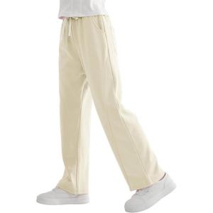 imageRolanko Girls Wide Leg Sweatpants Straight Pants for Kids Girls Trousers with Pockets Sweats 414 YearsBeige