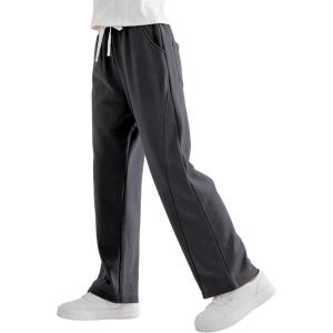 imageRolanko Girls Wide Leg Sweatpants Straight Pants for Kids Girls Trousers with Pockets Sweats 414 YearsDarkgrey