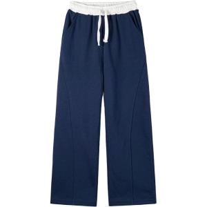 imageRolanko Girls Wide Leg Sweatpants Straight Pants for Kids Girls Trousers with Pockets Sweats 414 YearsNavywhite