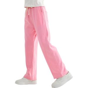 imageRolanko Girls Wide Leg Sweatpants Straight Pants for Kids Girls Trousers with Pockets Sweats 414 YearsPink
