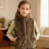 imageRolanko Girls Sherpa Fleece Vest Warm Fuzzy Full Zip Sleeveless Jacket Kids Soft Cozy Outerwear with PocketsLightbrown