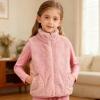 imageRolanko Girls Sherpa Fleece Vest Warm Fuzzy Full Zip Sleeveless Jacket Kids Soft Cozy Outerwear with PocketsPink