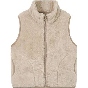 imageRolanko Girls Sherpa Fleece Vest Warm Fuzzy Full Zip Sleeveless Jacket Kids Soft Cozy Outerwear with PocketsApricot