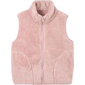 imageRolanko Girls Sherpa Fleece Vest Warm Fuzzy Full Zip Sleeveless Jacket Kids Soft Cozy Outerwear with PocketsPink