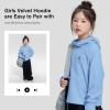 imageRolanko Girls Hoodies Fleece Sweatshirts Long Sleeve Cozy lightweight Pullover Tops with Pocket Kids Warm Velvet OutwearBlue