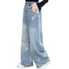 imageRolanko Girls Baggy Jeans Distressed Denim Pants Elastic Waist Wide Leg Jeans for Girls Kids Loose Fit 414 YearsBigbow