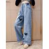 imageRolanko Girls Baggy Jeans Distressed Denim Pants Elastic Waist Wide Leg Jeans for Girls Kids Loose Fit 414 YearsBluehairyheart