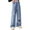 imageRolanko Girls Baggy Jeans Distressed Denim Pants Elastic Waist Wide Leg Jeans for Girls Kids Loose Fit 414 YearsBluehairyheart