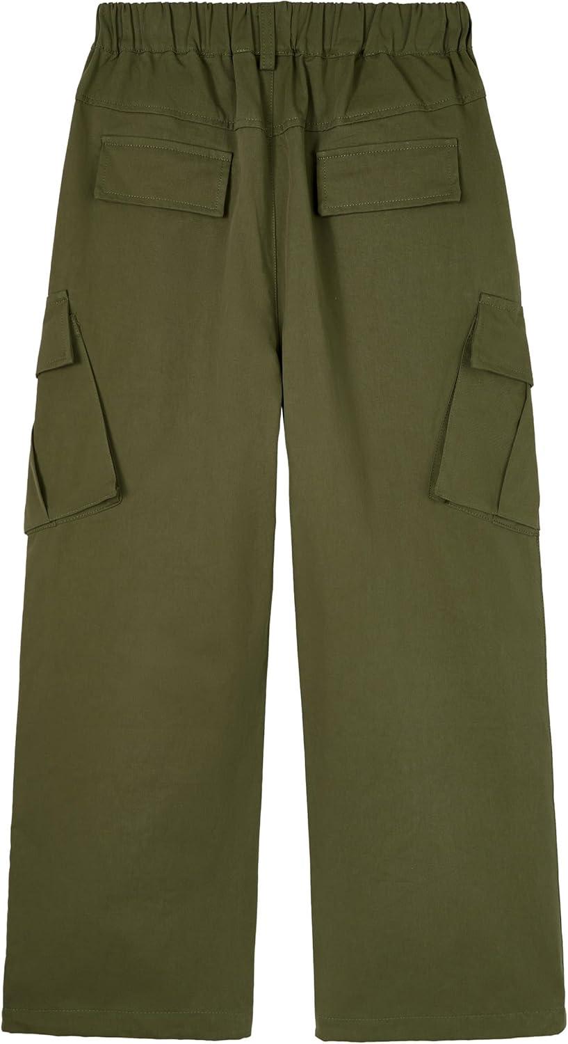 imageRolanko Boys Baggy Cargo Pants with Pockets Loose Hiking Pants Elastic Cargo Jogger Trousers for Outdoor Casual School 615YArmygreen