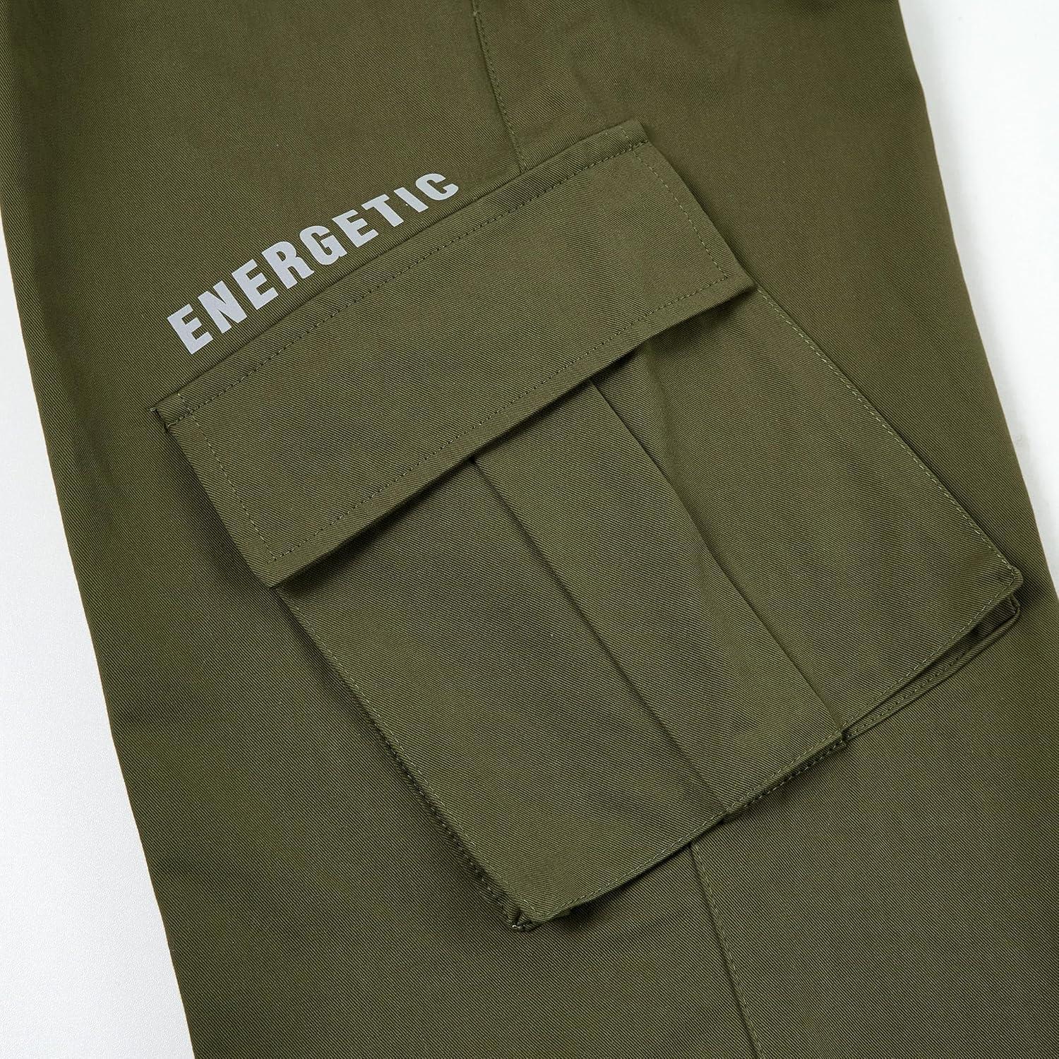 imageRolanko Boys Baggy Cargo Pants with Pockets Loose Hiking Pants Elastic Cargo Jogger Trousers for Outdoor Casual School 615YArmygreen