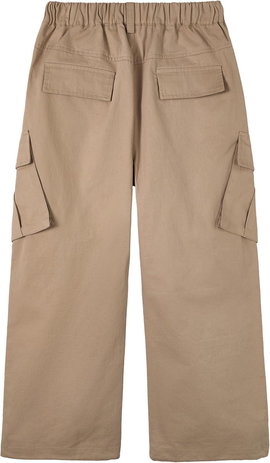 imageRolanko Boys Baggy Cargo Pants with Pockets Loose Hiking Pants Elastic Cargo Jogger Trousers for Outdoor Casual School 615YKhaki