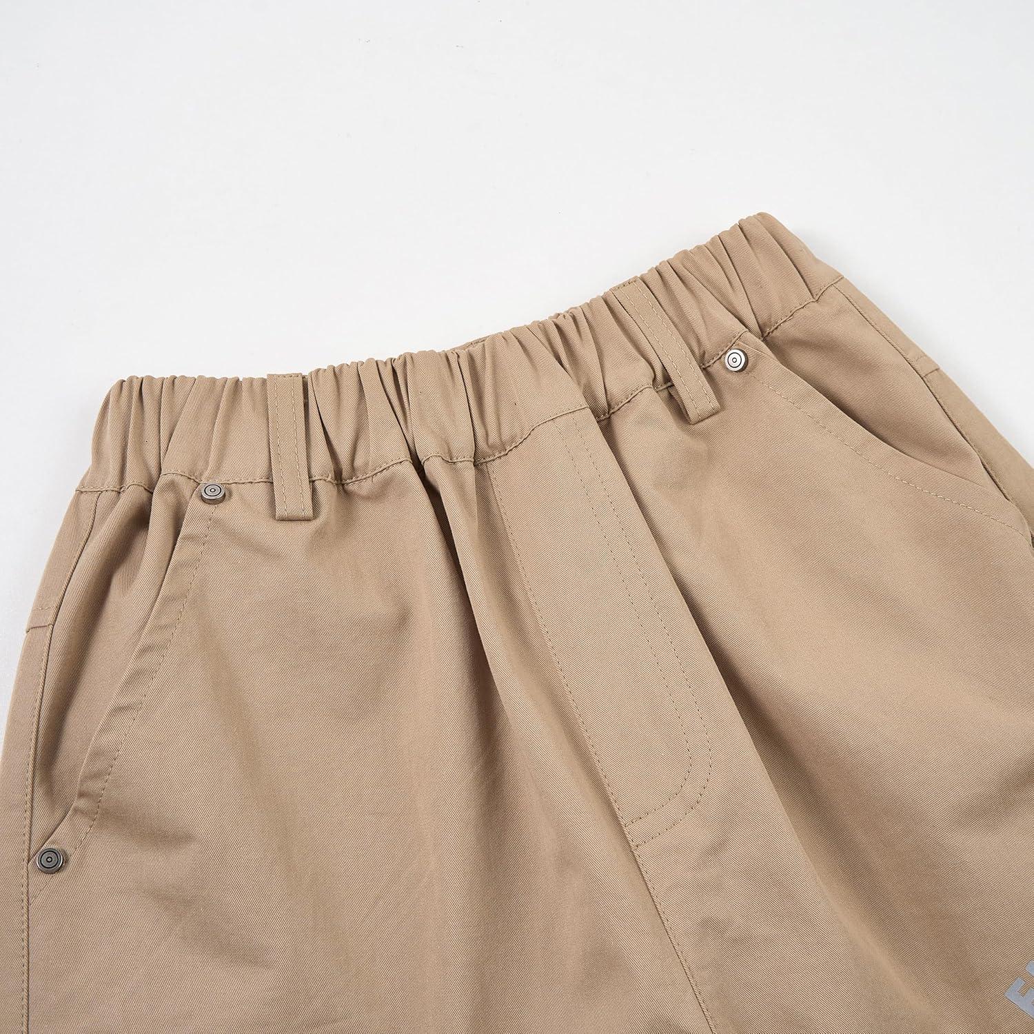 imageRolanko Boys Baggy Cargo Pants with Pockets Loose Hiking Pants Elastic Cargo Jogger Trousers for Outdoor Casual School 615YKhaki