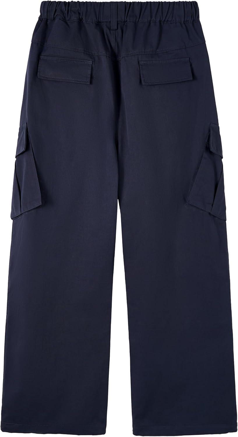 imageRolanko Boys Baggy Cargo Pants with Pockets Loose Hiking Pants Elastic Cargo Jogger Trousers for Outdoor Casual School 615YNavy