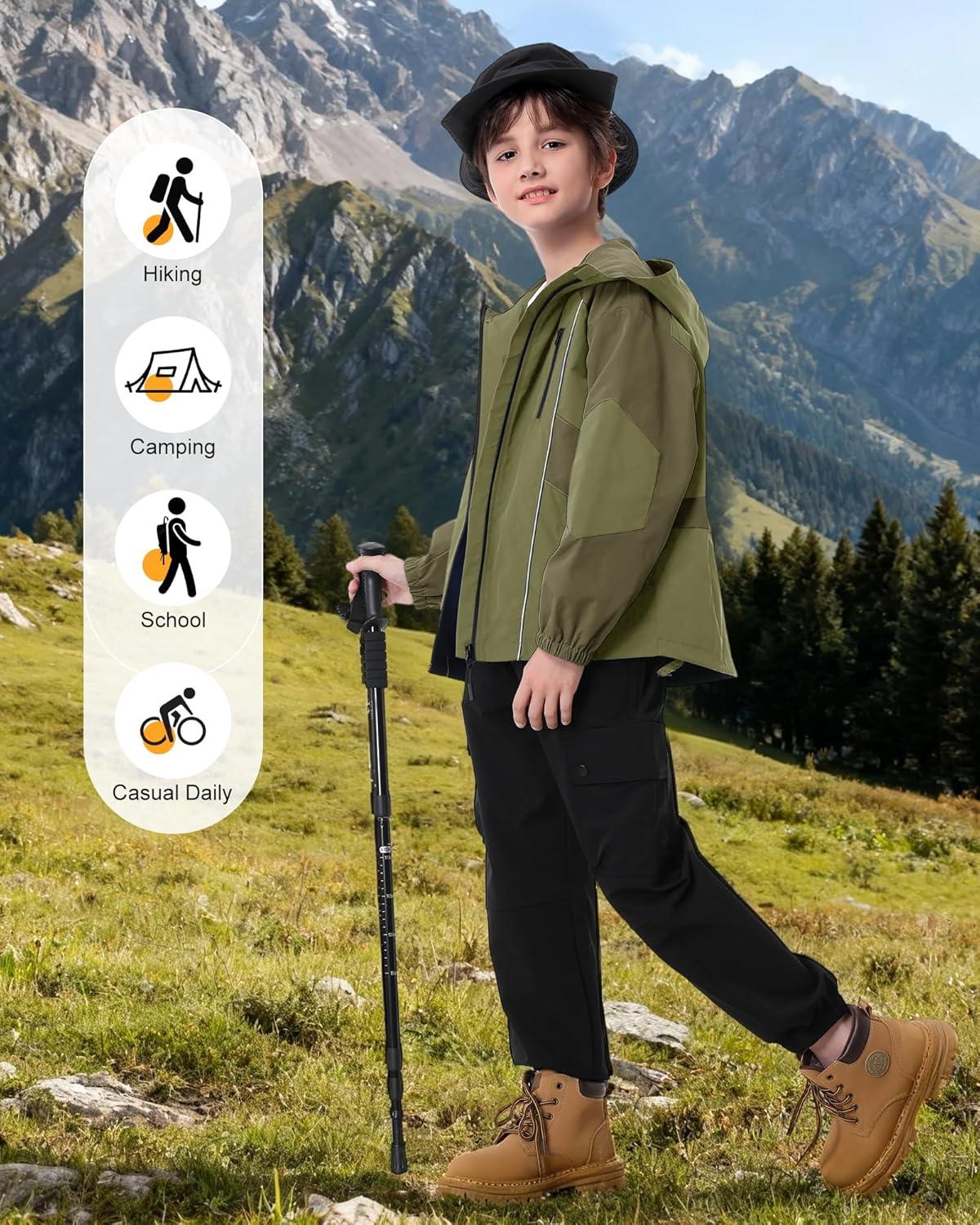 imageRolanko Boys Rain Jacket Waterproof Lightweight Windbreaker Raincoat Kids Hooded Lined Outerwear for Hiking OutdoorDeepgreen