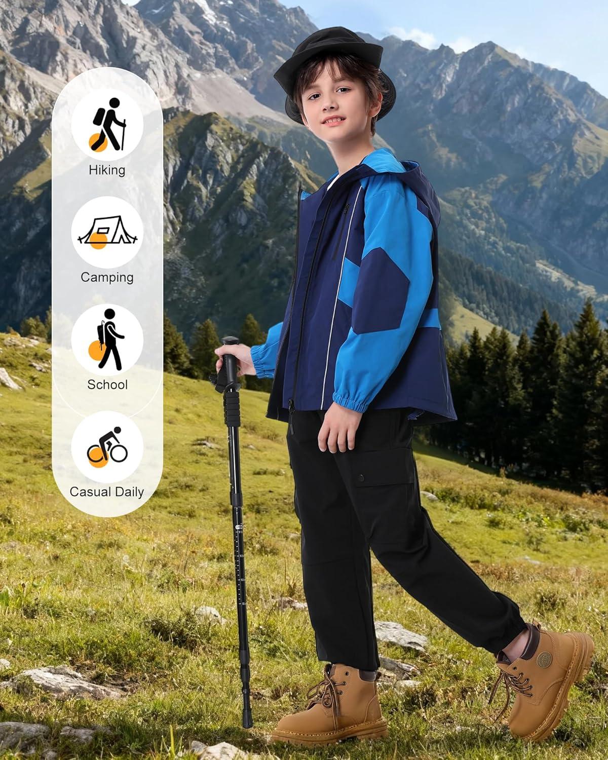 imageRolanko Boys Rain Jacket Waterproof Lightweight Windbreaker Raincoat Kids Hooded Lined Outerwear for Hiking OutdoorNavy