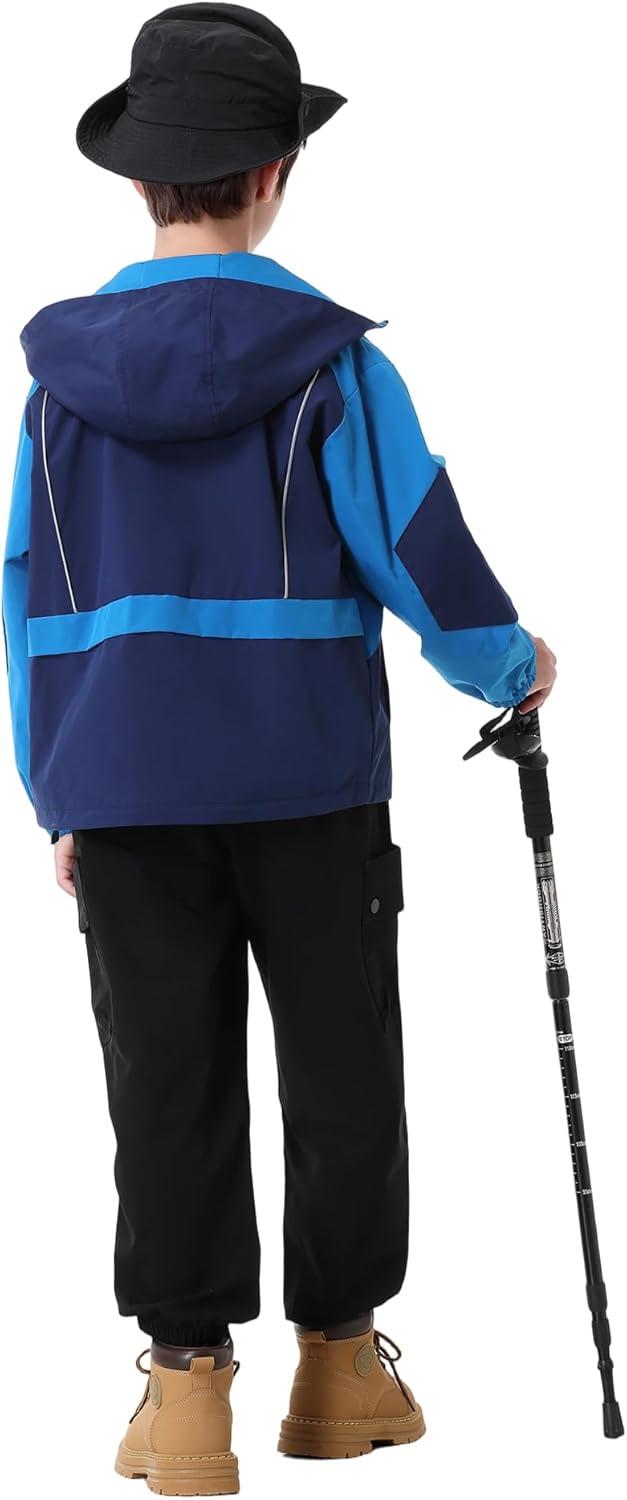 imageRolanko Boys Rain Jacket Waterproof Lightweight Windbreaker Raincoat Kids Hooded Lined Outerwear for Hiking OutdoorNavy