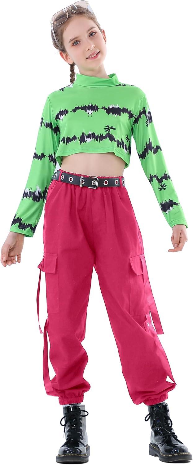 imageRolanko Girls Cargo Pants for Kids Loose Streetwear Hip Hop Dance Cotton Cargo Jogger Pants for Kids 415 YearsNrose