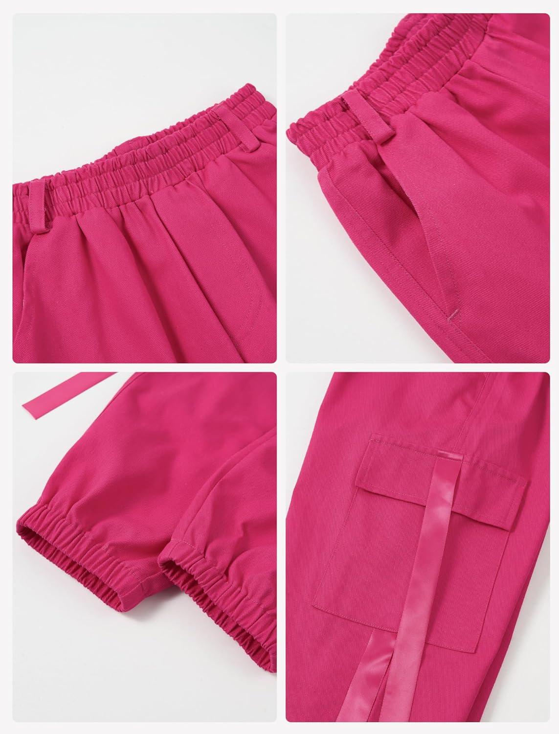 imageRolanko Girls Cargo Pants for Kids Loose Streetwear Hip Hop Dance Cotton Cargo Jogger Pants for Kids 415 YearsNrose