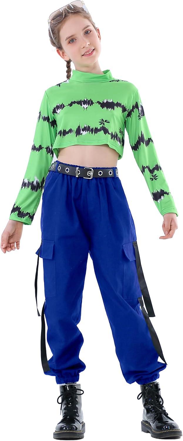 imageRolanko Girls Cargo Pants for Kids Loose Streetwear Hip Hop Dance Cotton Cargo Jogger Pants for Kids 415 YearsRoyalblue