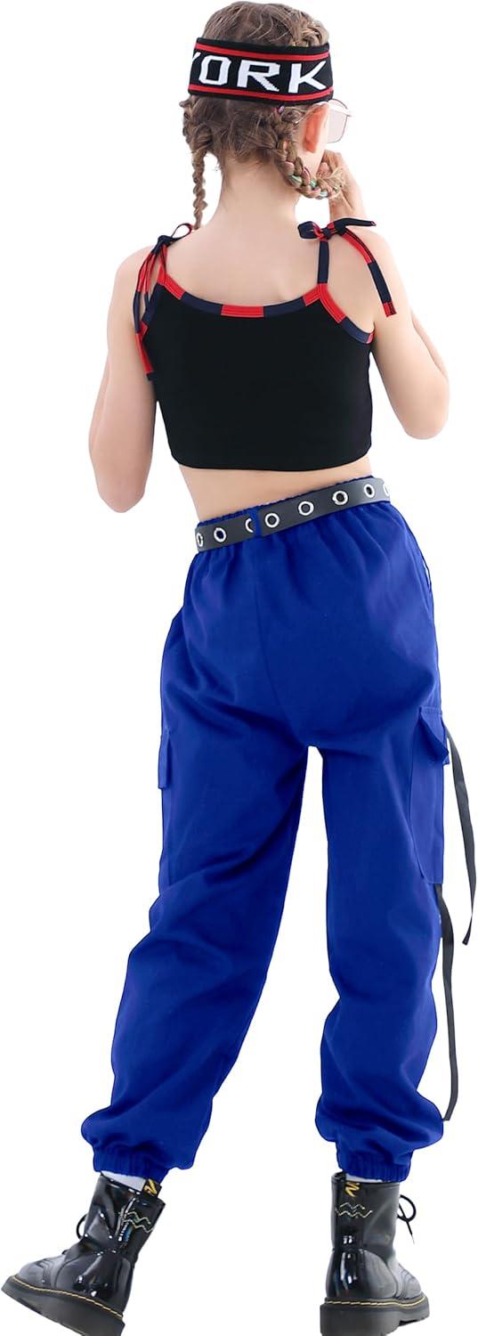 imageRolanko Girls Cargo Pants for Kids Loose Streetwear Hip Hop Dance Cotton Cargo Jogger Pants for Kids 415 YearsRoyalblue