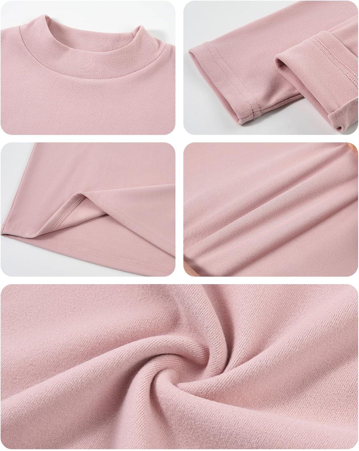 imageRolanko Girls Turtleneck Long Sleeve Shirt 2 Pack Mock Neck Tops Warm Pullover Thermal Shirts Fall Winter Base Layer TShirtsBeigepink