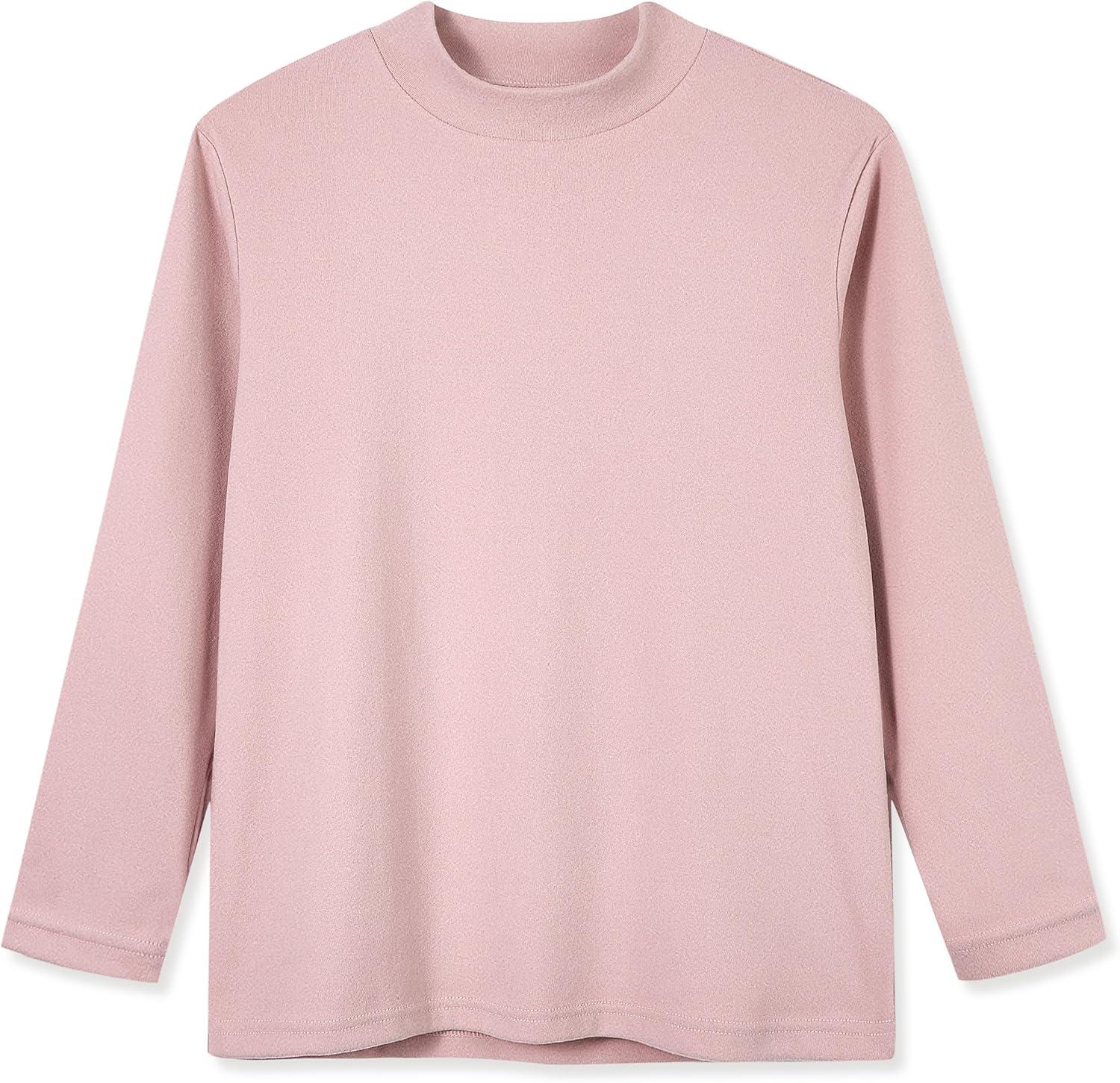 imageRolanko Girls Turtleneck Long Sleeve Shirt 2 Pack Mock Neck Tops Warm Pullover Thermal Shirts Fall Winter Base Layer TShirtsBeigepink