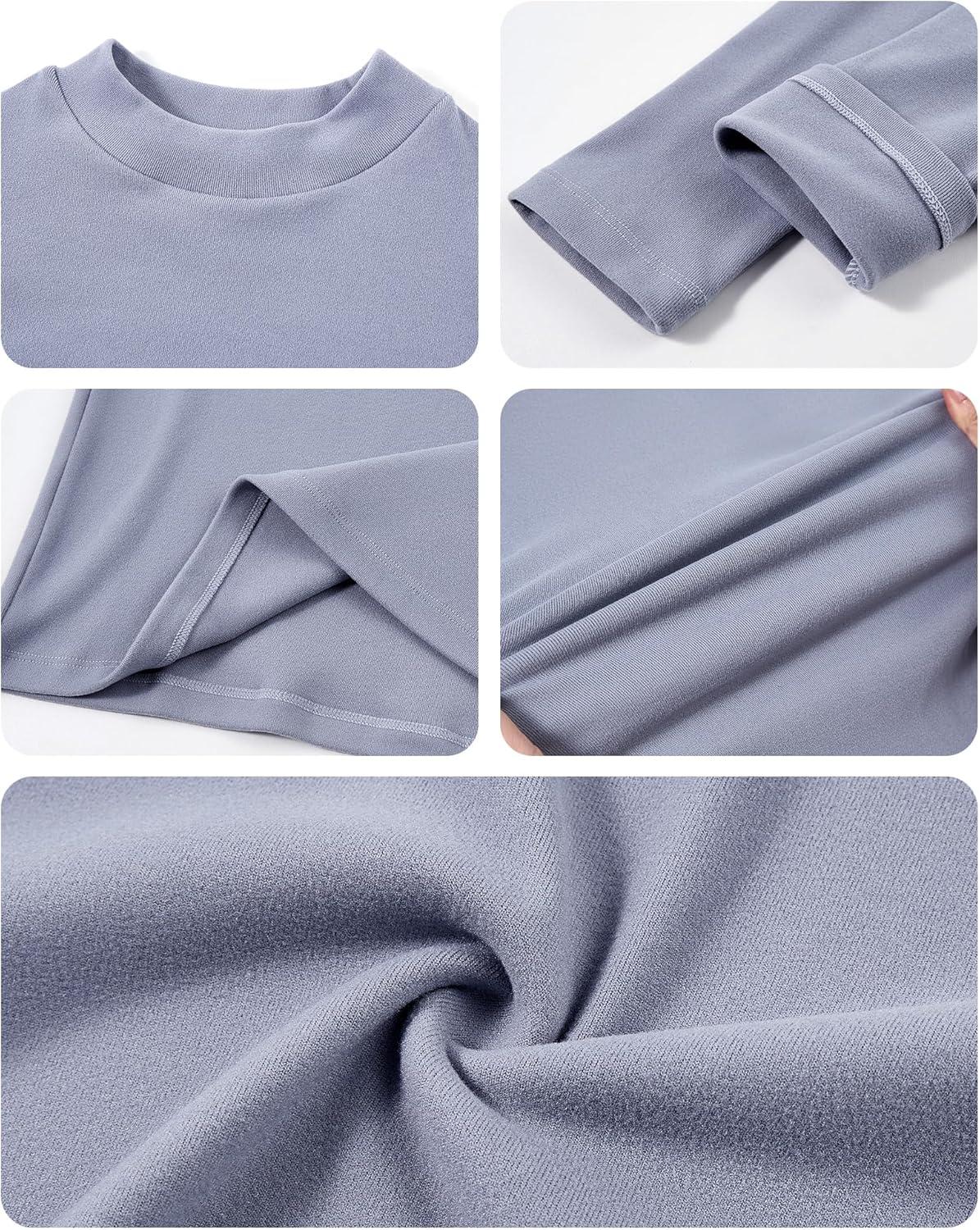 imageRolanko Girls Turtleneck Long Sleeve Shirt 2 Pack Mock Neck Tops Warm Pullover Thermal Shirts Fall Winter Base Layer TShirtsBlackhazeblue