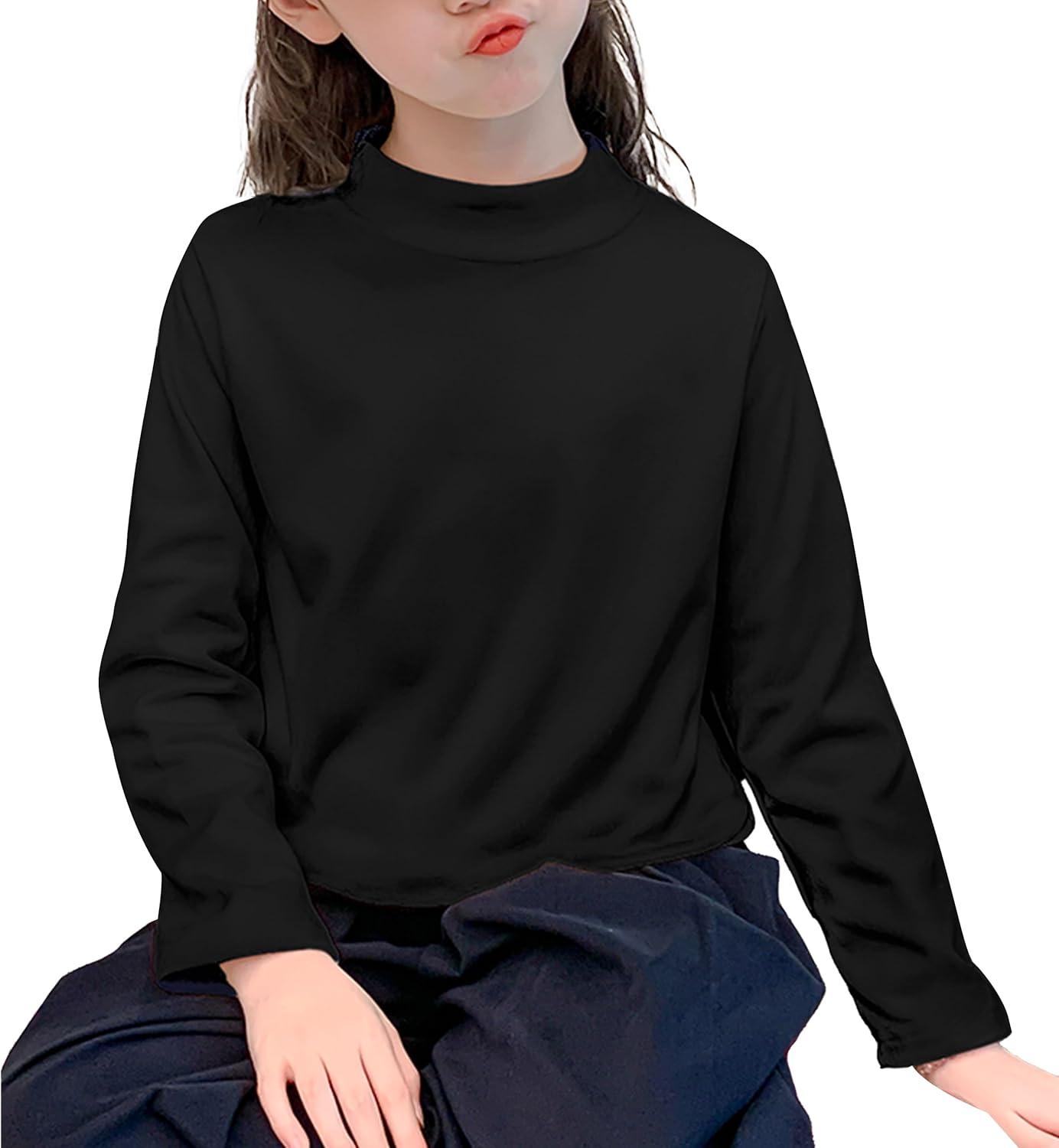 imageRolanko Girls Turtleneck Long Sleeve Shirt 2 Pack Mock Neck Tops Warm Pullover Thermal Shirts Fall Winter Base Layer TShirtsBlackhazeblue