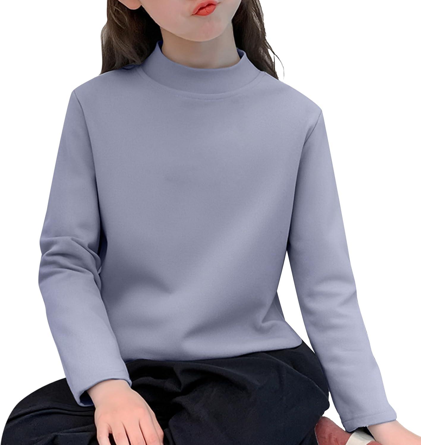 imageRolanko Girls Turtleneck Long Sleeve Shirt 2 Pack Mock Neck Tops Warm Pullover Thermal Shirts Fall Winter Base Layer TShirtsBlackhazeblue