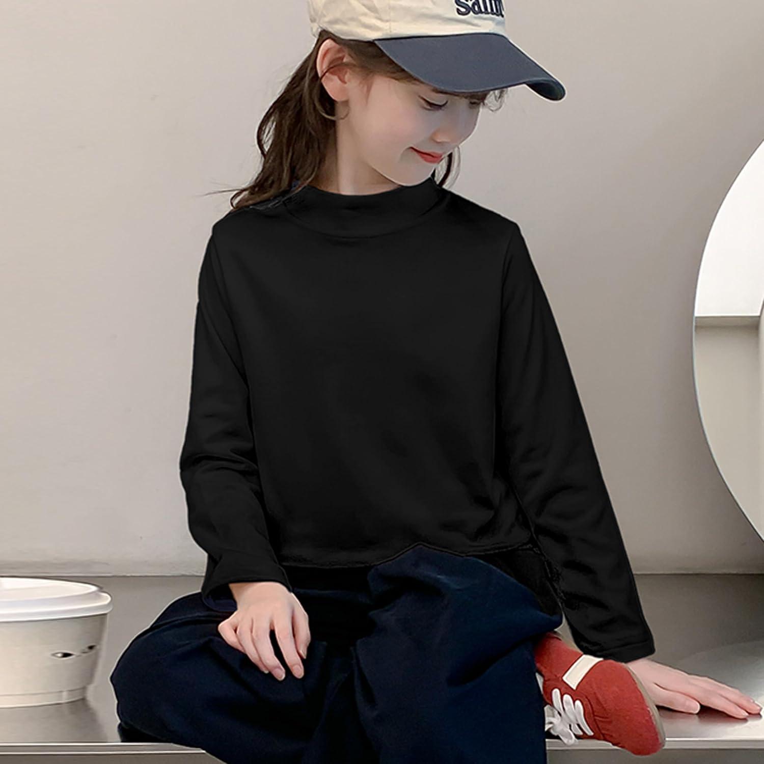 imageRolanko Girls Turtleneck Long Sleeve Shirt 2 Pack Mock Neck Tops Warm Pullover Thermal Shirts Fall Winter Base Layer TShirtsBlackhazeblue