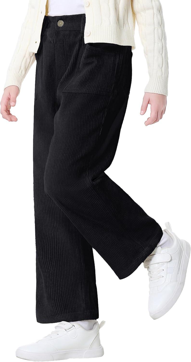 imageRolanko Girls Wide Leg Corduroy Pants High Waist Trousers Vintage Kids Pants Streetwear Casual 412 YearsBblack