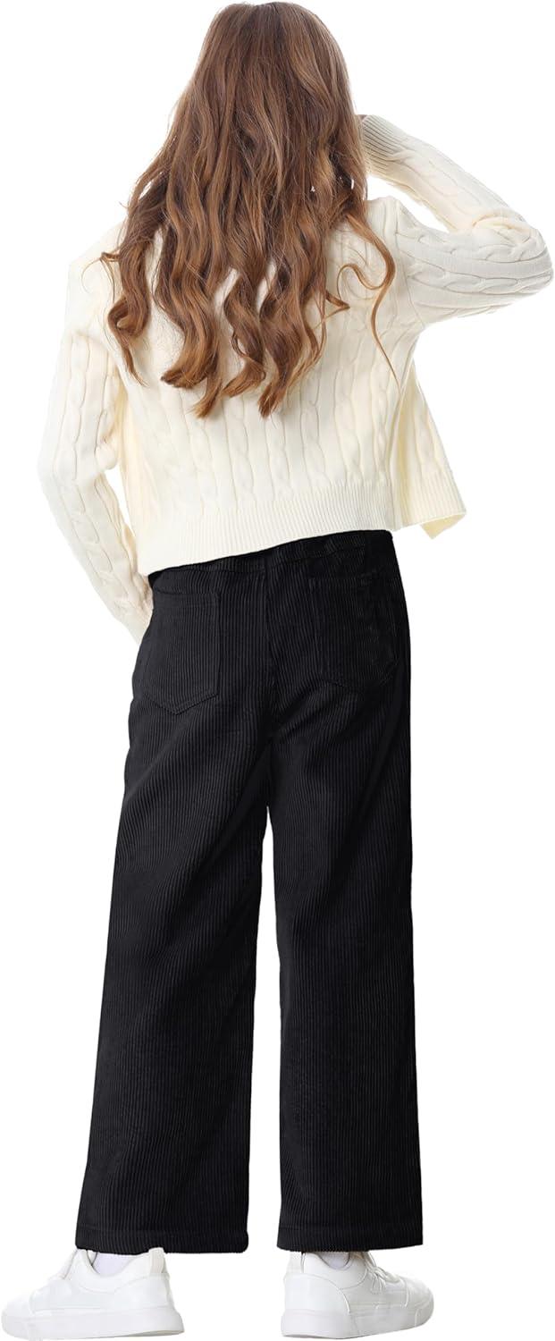 imageRolanko Girls Wide Leg Corduroy Pants High Waist Trousers Vintage Kids Pants Streetwear Casual 412 YearsBblack