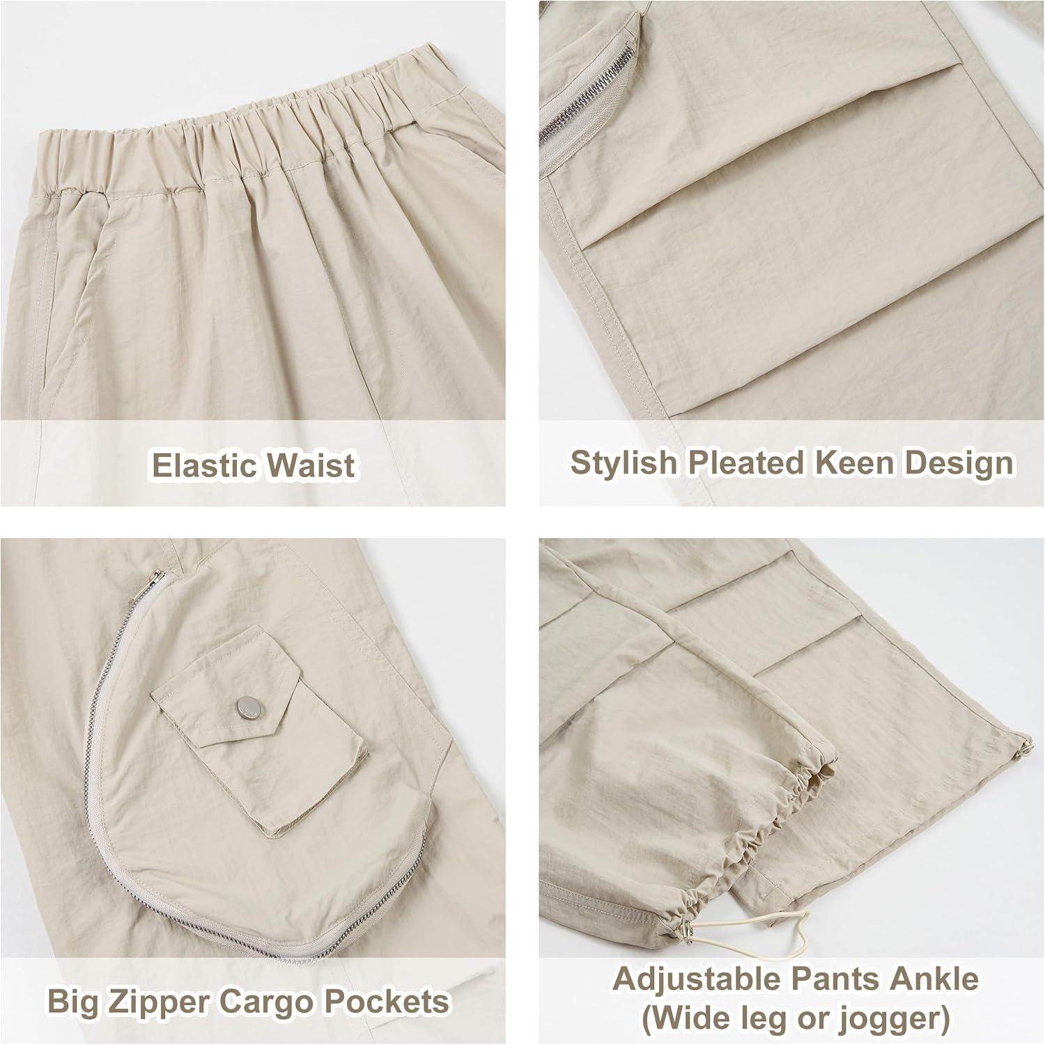 imageRolanko Parachute Pants for Girls Y2K Cargo Trousers with Pockets Harajuku Jogger Pants Kids 414 YearsGreygreen