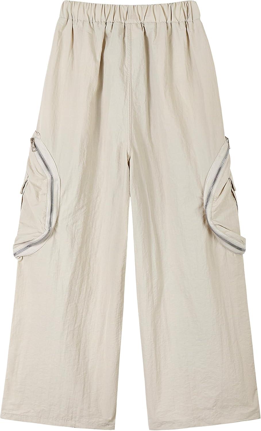 imageRolanko Parachute Pants for Girls Y2K Cargo Trousers with Pockets Harajuku Jogger Pants Kids 414 YearsGreygreen
