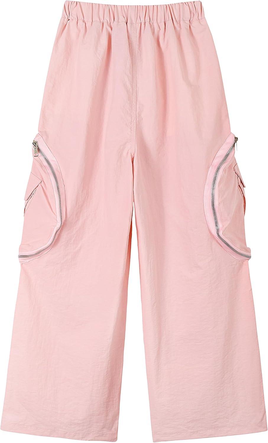 imageRolanko Parachute Pants for Girls Y2K Cargo Trousers with Pockets Harajuku Jogger Pants Kids 414 YearsLightpink