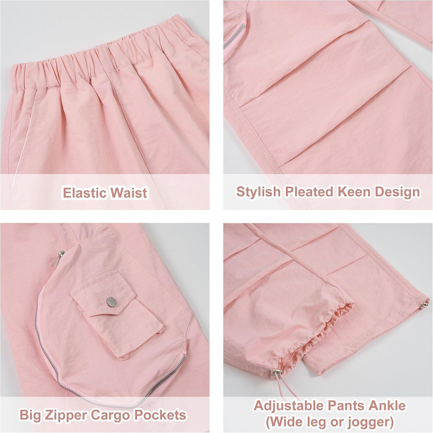 imageRolanko Parachute Pants for Girls Y2K Cargo Trousers with Pockets Harajuku Jogger Pants Kids 414 YearsLightpink