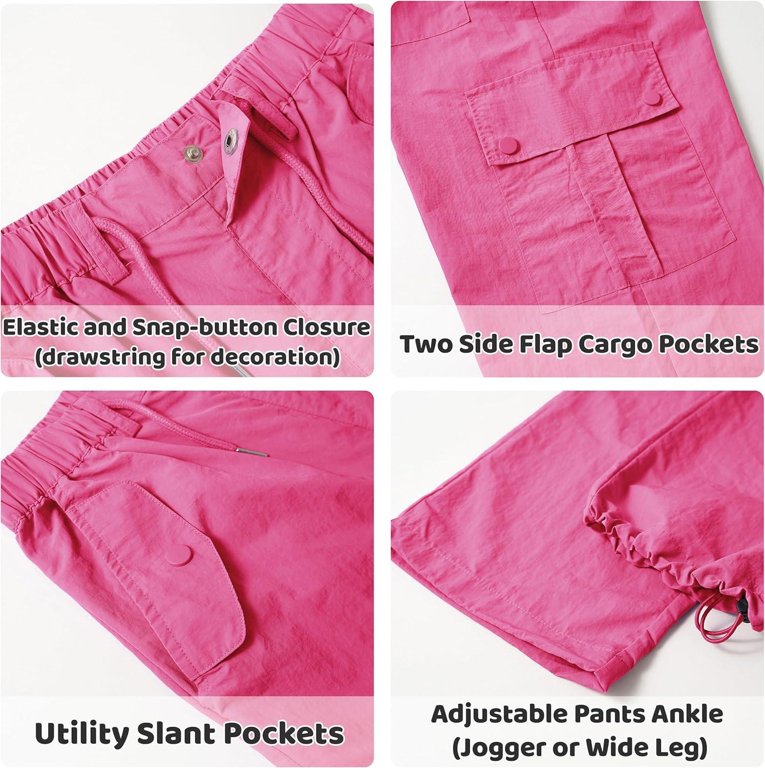 imageRolanko Parachute Pants for Girls Y2K Cargo Trousers with Pockets Harajuku Jogger Pants Kids 414 YearsRosered