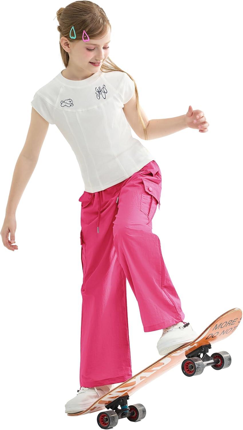 imageRolanko Parachute Pants for Girls Y2K Cargo Trousers with Pockets Harajuku Jogger Pants Kids 414 YearsRosered