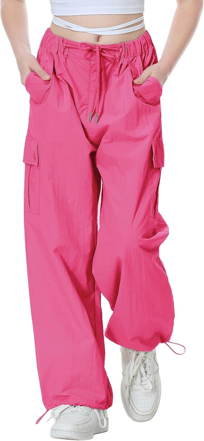 imageRolanko Parachute Pants for Girls Y2K Cargo Trousers with Pockets Harajuku Jogger Pants Kids 414 YearsRosered