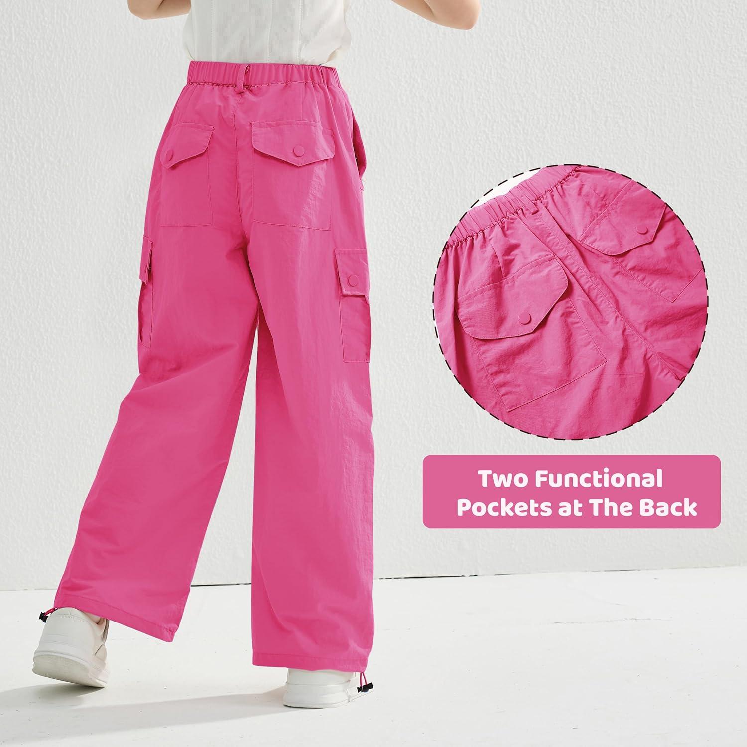 imageRolanko Parachute Pants for Girls Y2K Cargo Trousers with Pockets Harajuku Jogger Pants Kids 414 YearsRosered