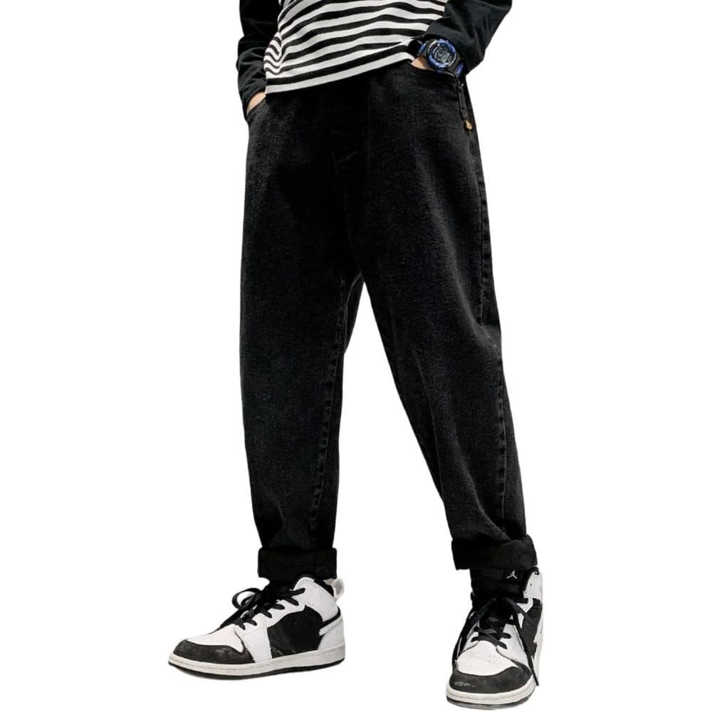 imageRolanko Boys Baggy Jeans Elastic Straight fit Stretch Denim Pants Loose Kids Clothes 414 YearsBlackbasics