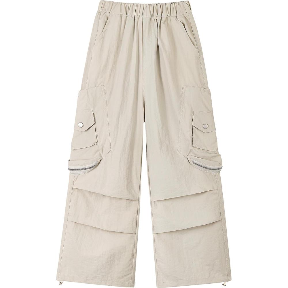 imageRolanko Parachute Pants for Girls Y2K Cargo Trousers with Pockets Harajuku Jogger Pants Kids 414 YearsGreygreen
