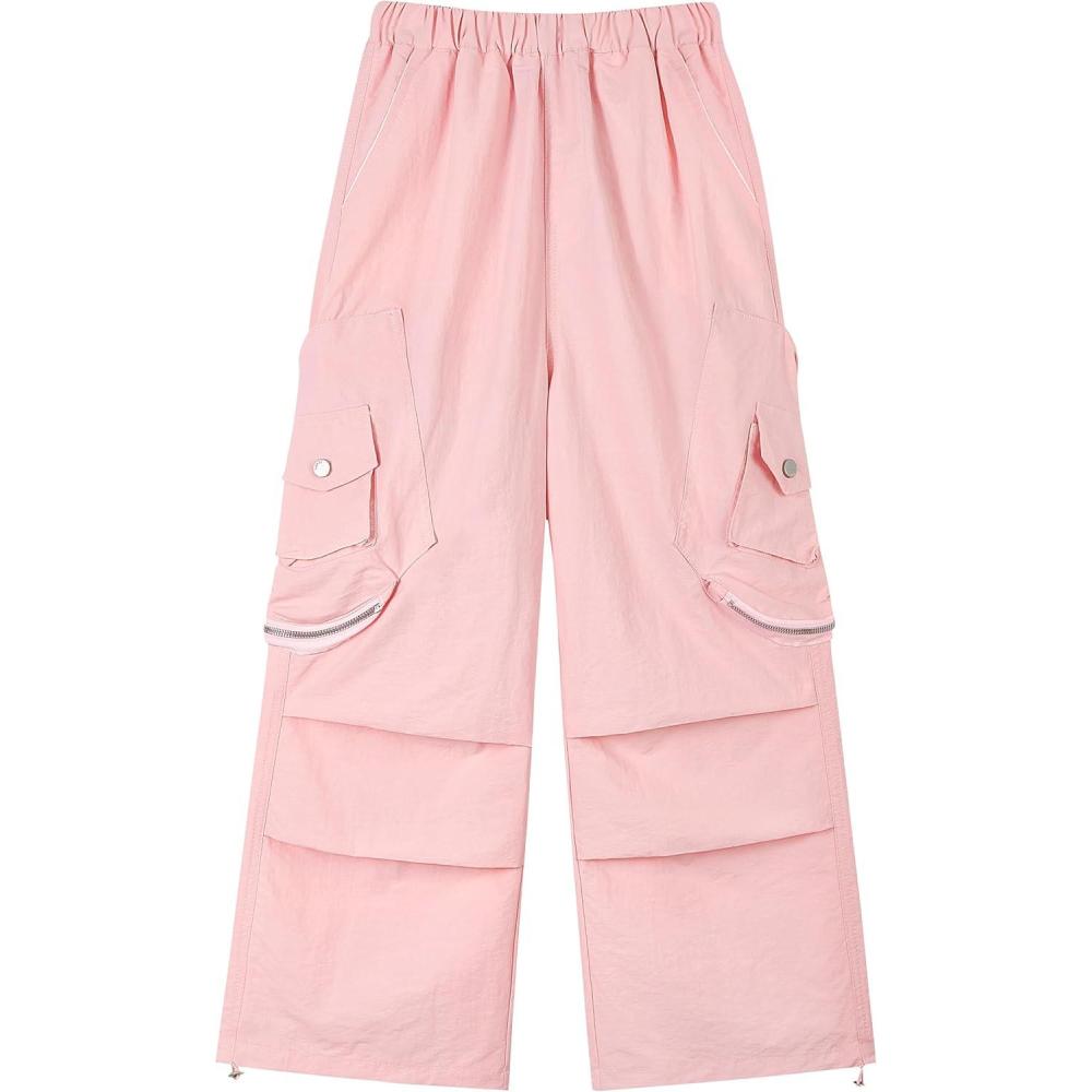 imageRolanko Parachute Pants for Girls Y2K Cargo Trousers with Pockets Harajuku Jogger Pants Kids 414 YearsLightpink