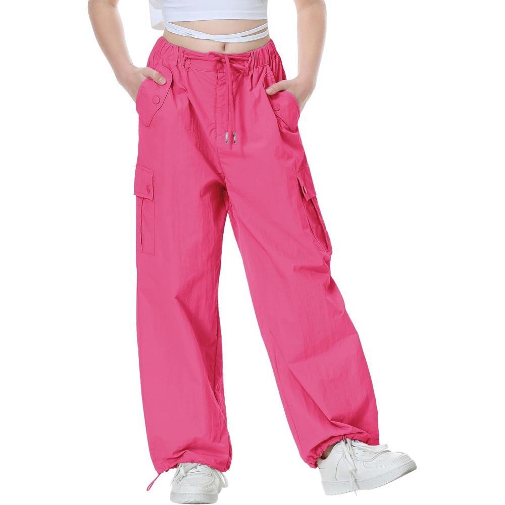 imageRolanko Parachute Pants for Girls Y2K Cargo Trousers with Pockets Harajuku Jogger Pants Kids 414 YearsRosered