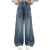 imageRolanko Girls Baggy Jeans Distressed Denim Pants Elastic Waist Wide Leg Jeans for Girls Kids Loose Fit 414 YearsRibbonbow