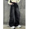 imageRolanko Girls Cargo Pants Baggy Y2K Cargo Trousers Jeans Wide Leg Pants with Multi Pockets 415 YearsBlackkneeruffles