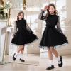imageRolanko Girls Contrast Mesh Dress with Belt Puff Long Sleeve ALine Polka Dot Tulle Party DressesBlack